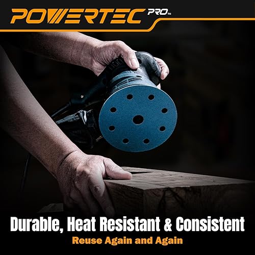 Miniatura 4 de POWERTEC PRO 45900C-45 - Disco de lijado surtido de 9 agujeros de 5 pulgadas, grano 80120220, discos de respaldo de gancho y bucle de cerámica para