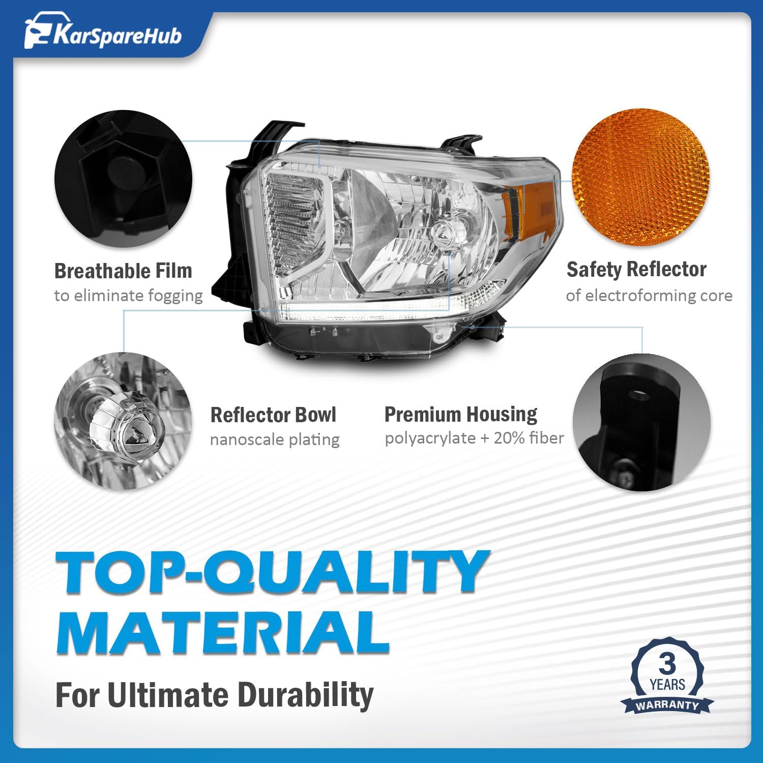 Headlights with DRL Strip for 2014-2021 Toyota Tundra Halogen Headlamp Replacement with High/Low Beam Bulbs, Driver & Passenger Side