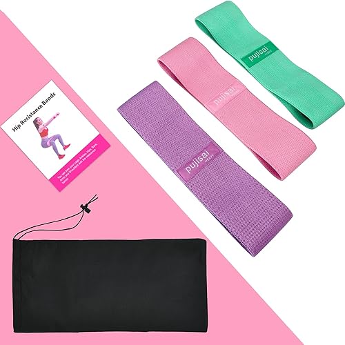 Miniatura 6 de PUJiSai Juego de bandas de resistencia para piernas y culos bandas de entrenamiento antideslizantes para mujeres y hombres 3 niveles de resistencia