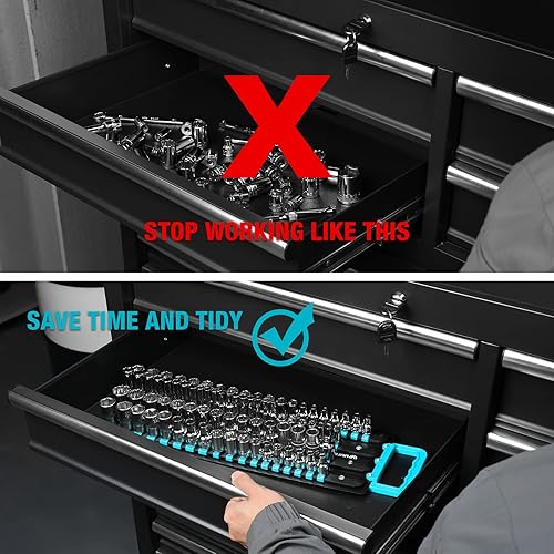 Miniatura 5 de DURATECH Organizador de Dados, Soporte Portátil de Dados de 80 Piezas con Mango, Bandeja de Dados ABS para Montaje en Pared y Carro de Herramientas,