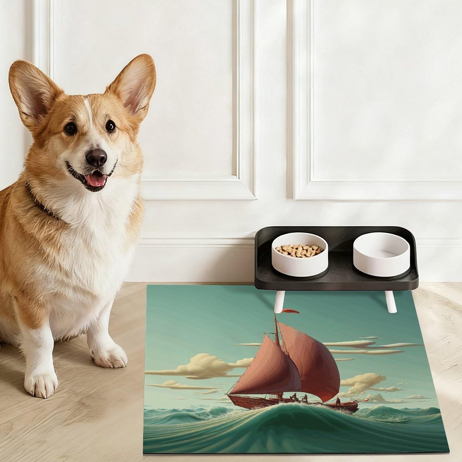 Tapis de nourriture pour chat volant en mer – Tapis d'alimentation antidérapant pour chien facile à nettoyer pour la nourriture et l'eau, tapis de gamelle pour chien et chat 61 x 81,3 cm
