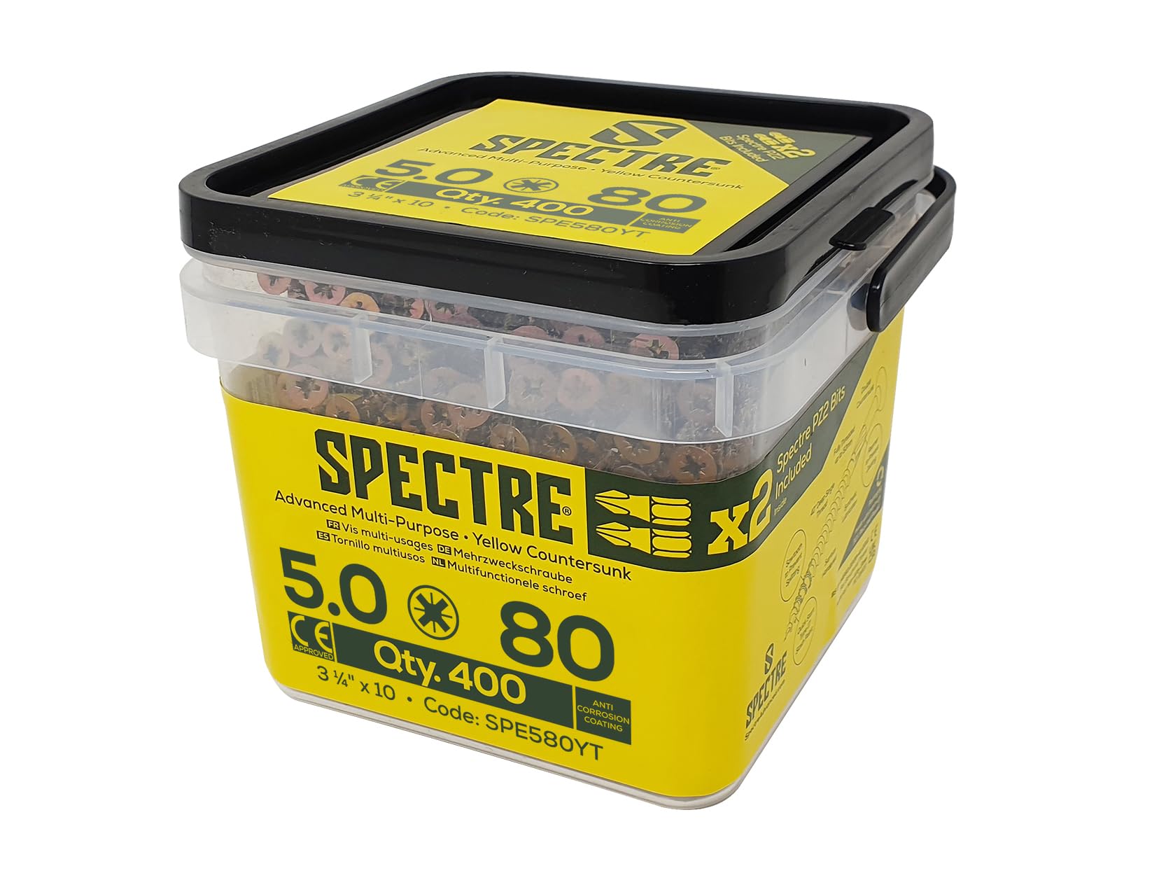 Spectre™ PZ Compatible Wood Screw CSK ZYP 5.0 x 80mm Tub 400, Yellow
