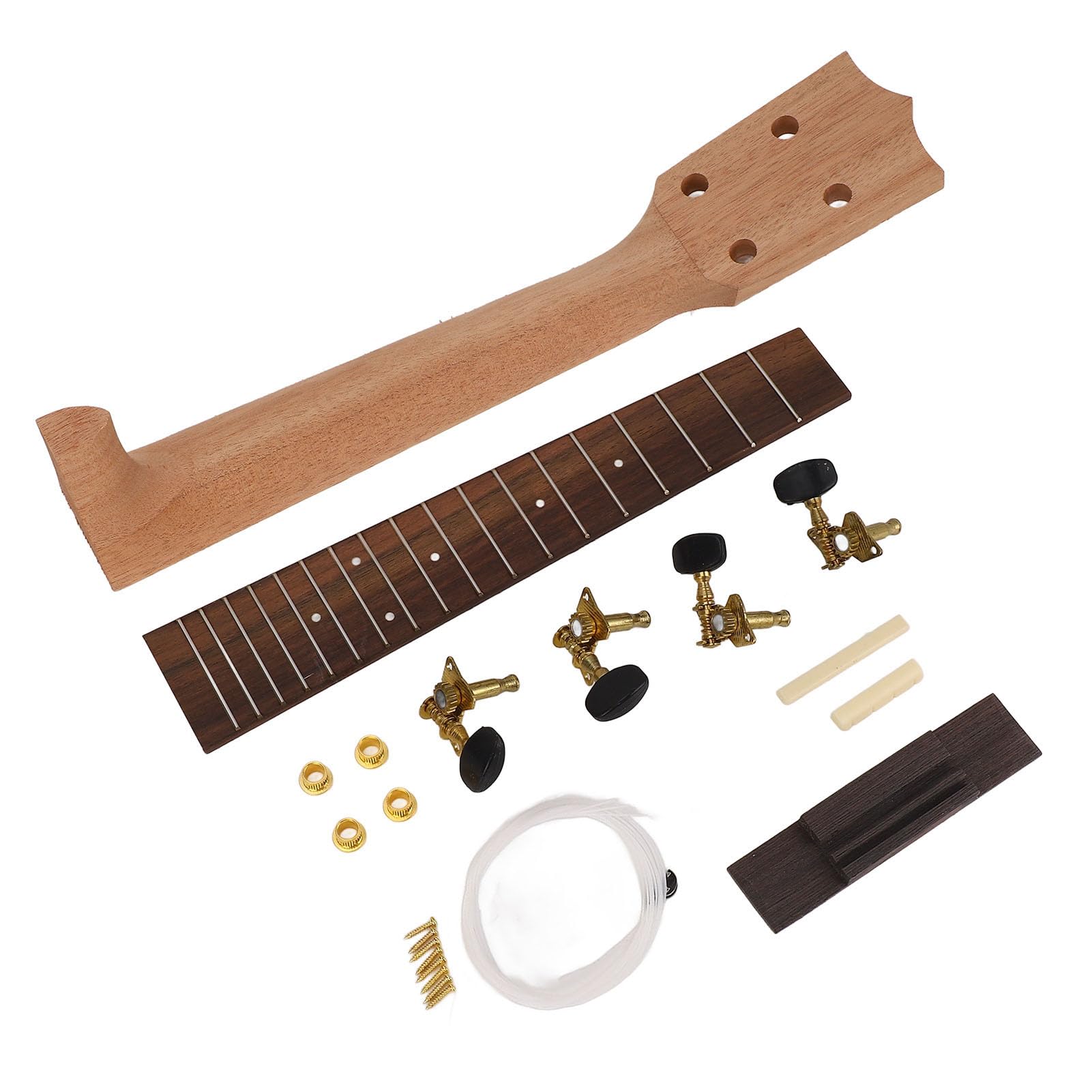 Akozon Kit de Reemplazo de Diapasón de Mástil de Ukelele - Kit de Fabricación de Mástil de Ukelele de 23 Pulgadas - Accesorios para Instrumentos Musicales