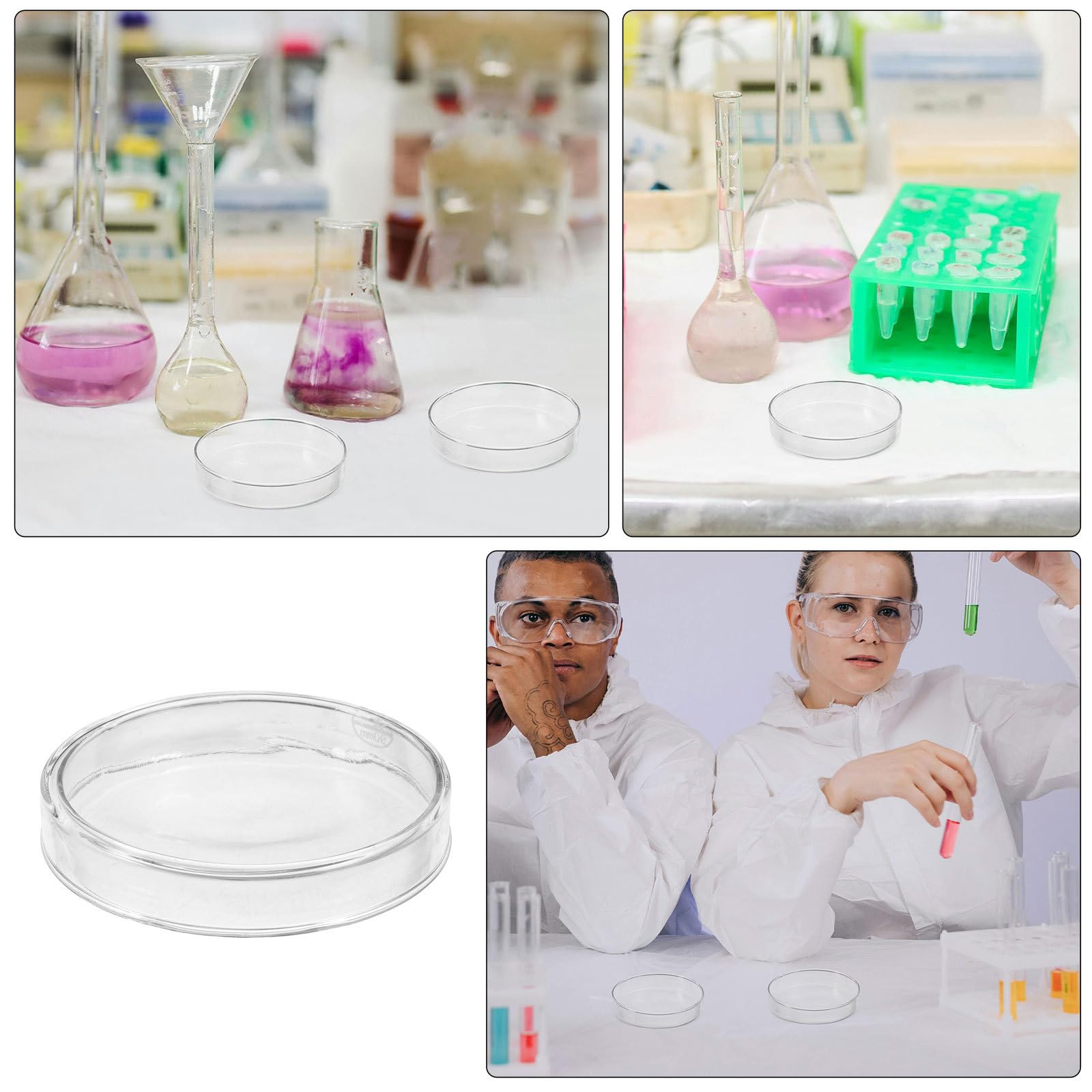 5 piastre di Petri in vetro con coperchio: piastra di coltura da laboratorio ispessita da 90 mm, piastra vuota trasparente per terreno agarizzato - contenitore per esperimenti di chimica dei