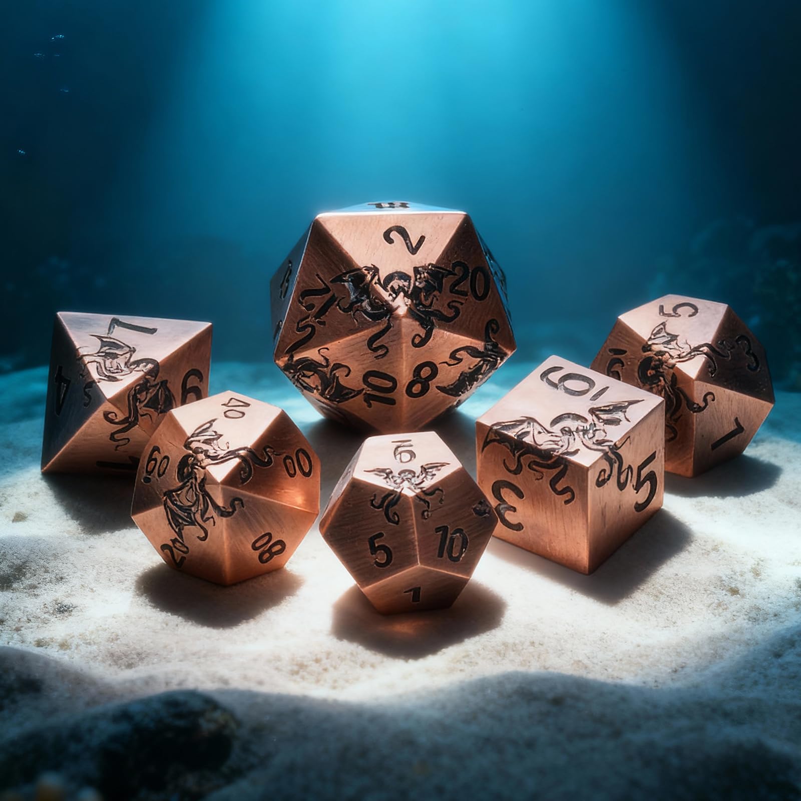 Juego de dados de metal – Diseño Pulpo,7 piezas D4 D6 D8 D10 D12 D20 D00,Dados poliédricos Premium para RPG y juegos de mesa, caja de regalo magnética (bronce antiguo)