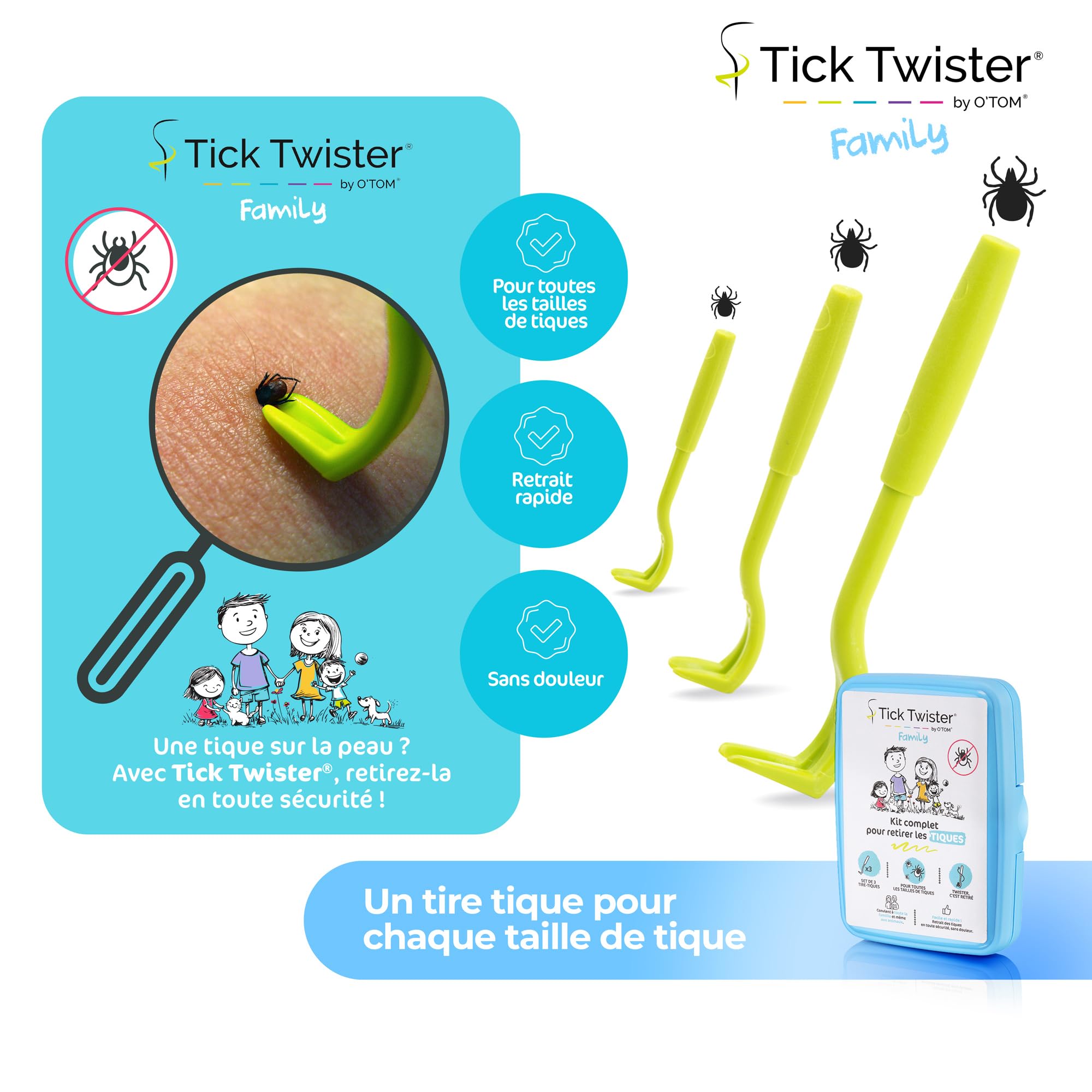 Tire Tique pour Chien, Chat et Humain – Kit Complet avec Pince à Tique (set de 3), Lingettes Désinfectantes, Pansements, Loupe et Boîte de Rangement pour Toute la Famille