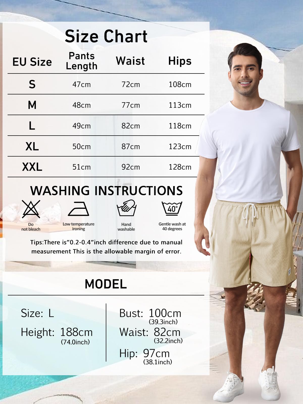 Pantalones Cortos Hombre Algodon Pana Casual Shorts con Bolsillos