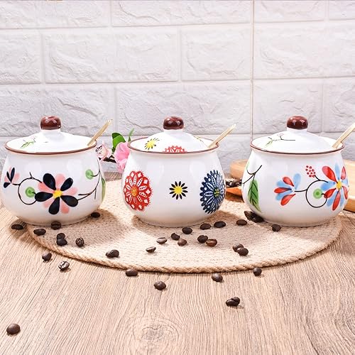 Miniatura 7 de Whitenesser Azucareros con tapa y cucharas, azucarero de cerámica con cuchara de azúcar y tapa para el hogar y la cocina (XYH)