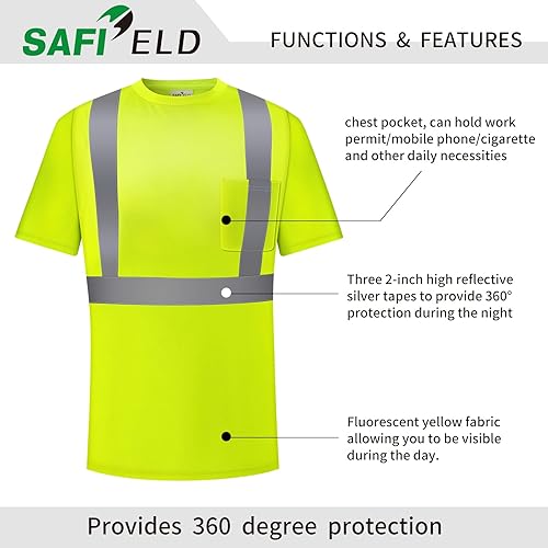 Miniatura 2 de Hi Vis - Camisetas de seguridad para hombre, reflectantes, de alta visibilidad, manga corta y larga, con bolsillo, paquete de 3 y 5 unidades