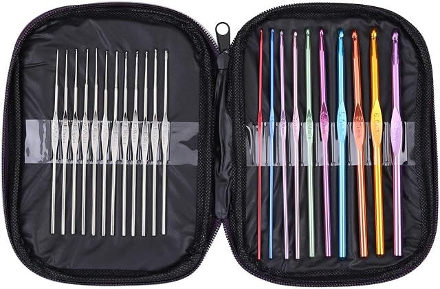 Set of 22 High Quality Aluminium and Steel Crochet Set with Organiser Case Hooks Needles Yarn Weave Knit Craft Set Weaving Knitting Tool Hobby