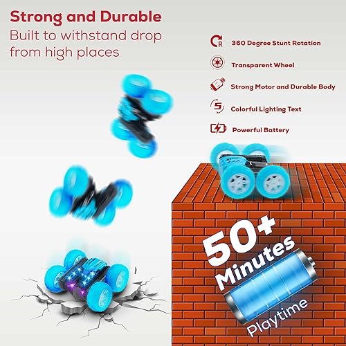 Miniatura 2 de TETON ELECTRONICS Coche de acrobacias a control remoto de doble cara, giro de 360, faros LED y ruedas de luz coloridas, todo terreno 4WD, autos de