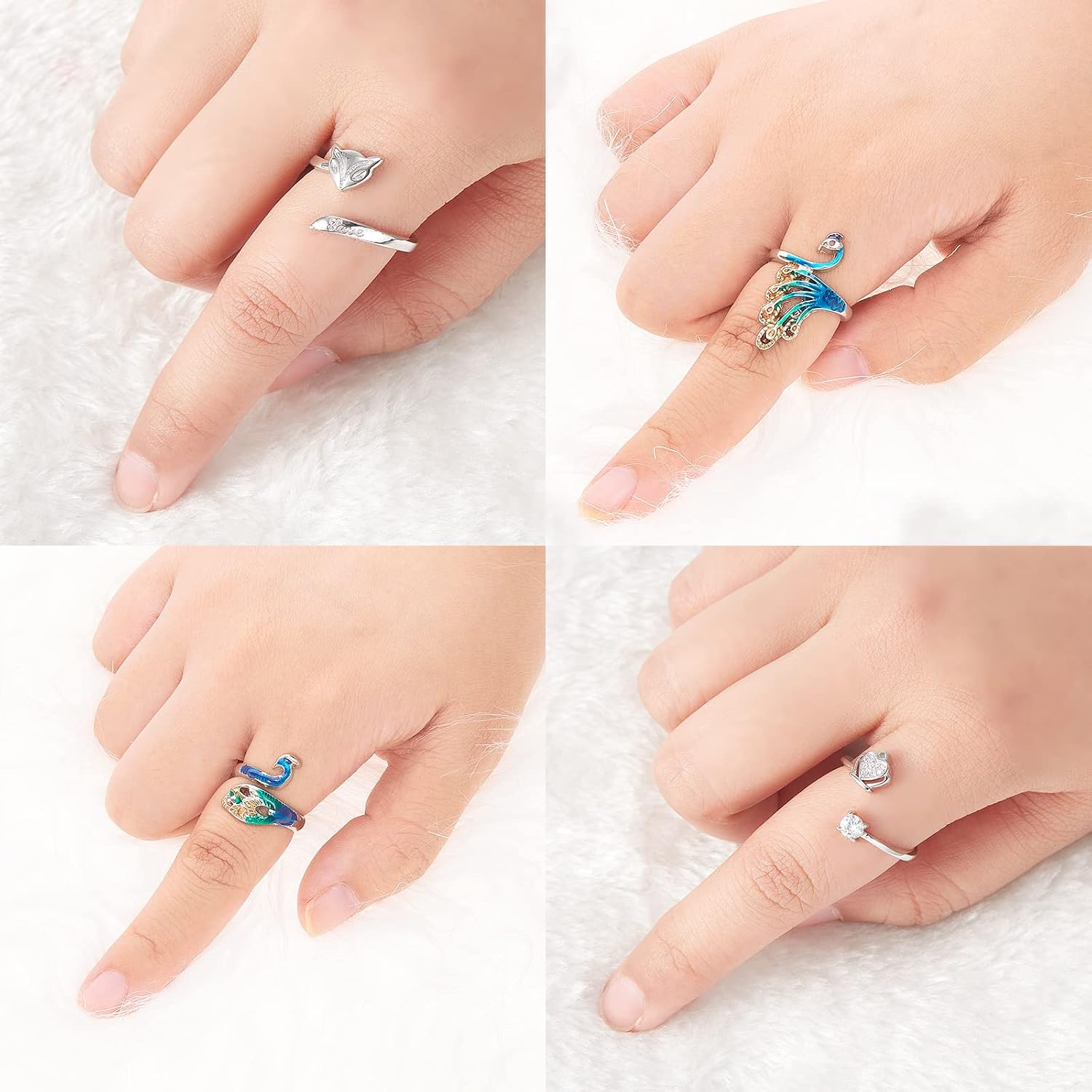 8 Pcs Knitting Loop Crochet Ring Adjustable Knitting Loop Ring Adjustable Braided Ring Metal Yarn Guide Finger Holder Peacock Open Finger Thimble Finger Crochet Ring Accessories for Crafts(Blue Gold)
