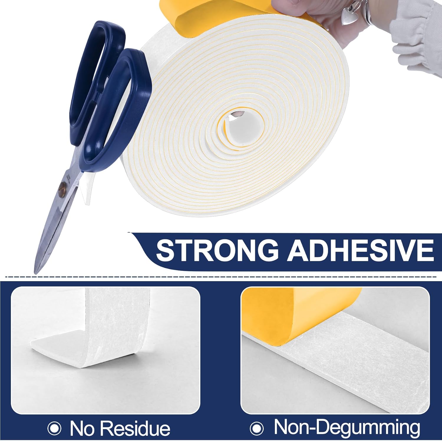 66Ft Foam Tapes Self Adhesive Foam Seal Strips 1/2In x 1/8In x 33.1Ft Each Roll Weatherstrips High Resilience Weather Stripping Door Seals for Door Soundproofing, Window Insulation (2R, White)