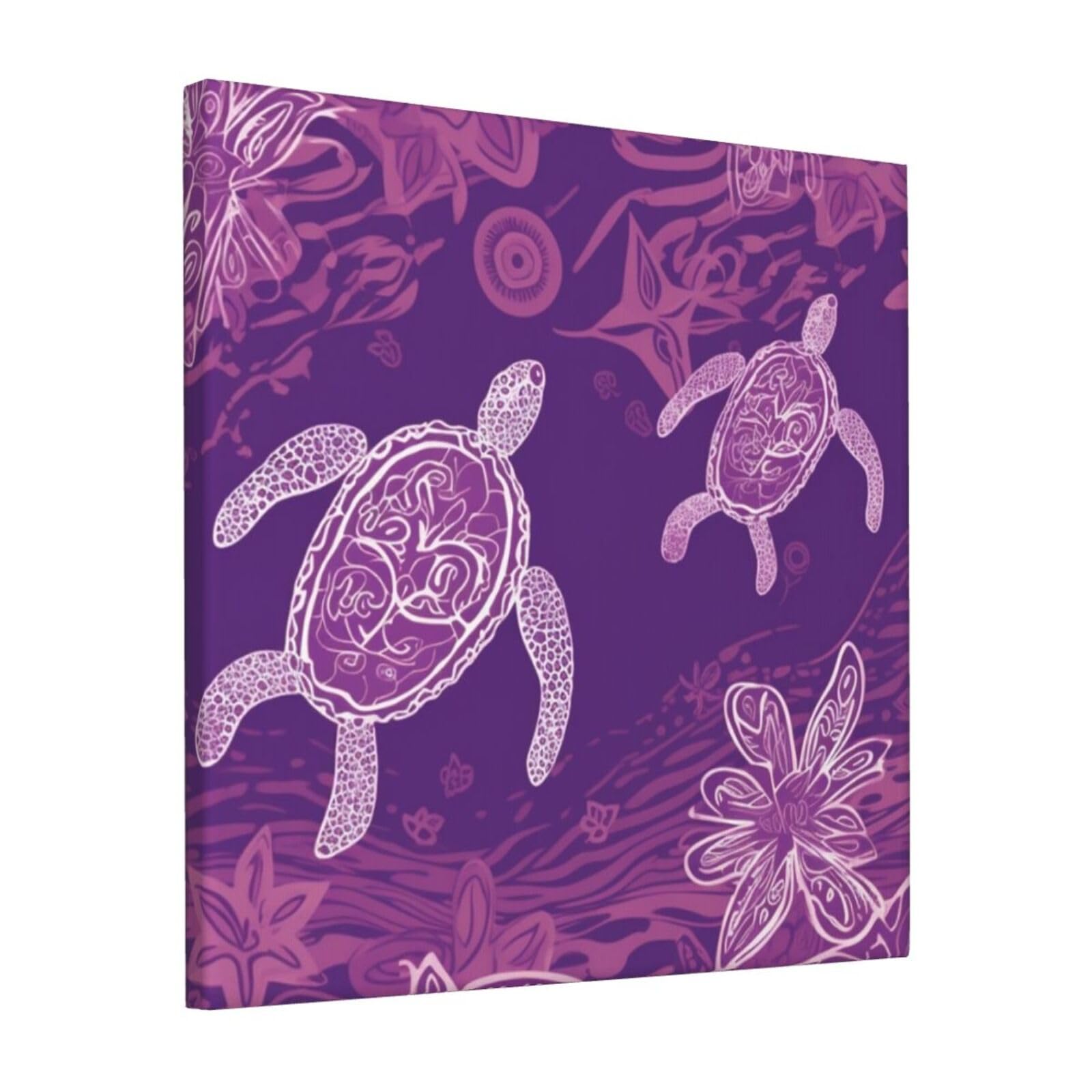 KLOPH Hawaii with purple sea turtle Canvas Wall Art for Living Room 12"x12" Modern Artwork Painting for Bathroom Hanging Canvas Prints Aesthetic Wallart for Bedroom Kitchen Office Wall Decor