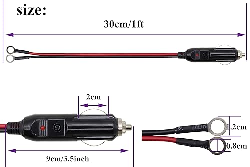 Miniatura 2 de AAOTOKK Paquete de 2 cables de terminal de anillo O de 16 AWG a encendedor de cigarrillos macho, conector de terminal de anillo tórico, cable de