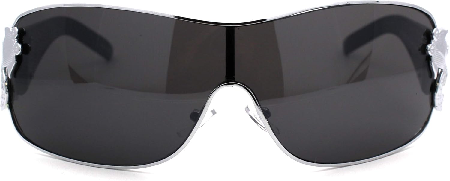 Womens Coy Metal Jewel Designer Fashion Shield Wrap Sunglasses - Image 2