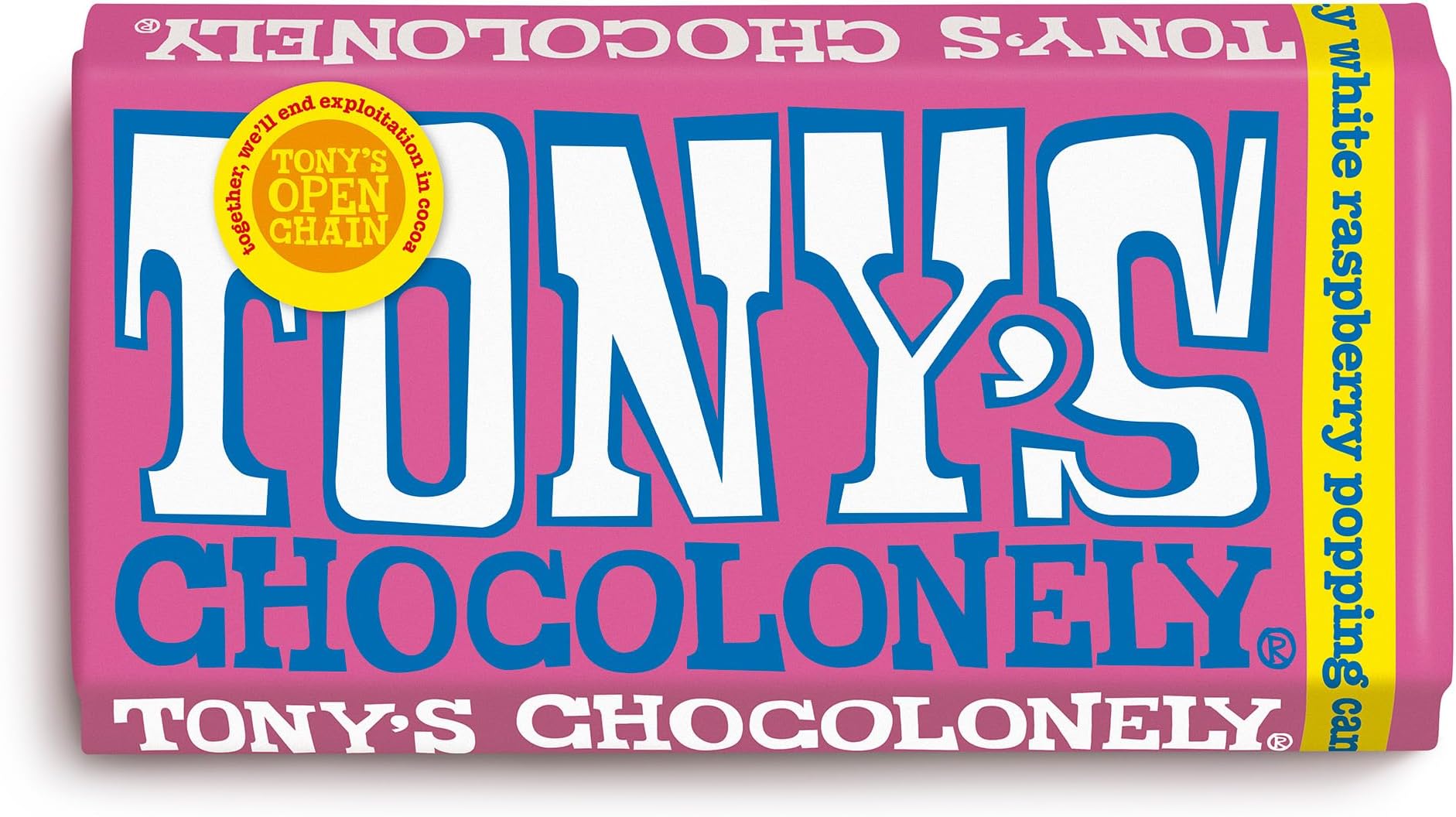 White Raspberry Popping Candy Chocolate Bar - 180g White Chocolate, Gift, Vegetarian - Belgian Fairtrade Chocolate