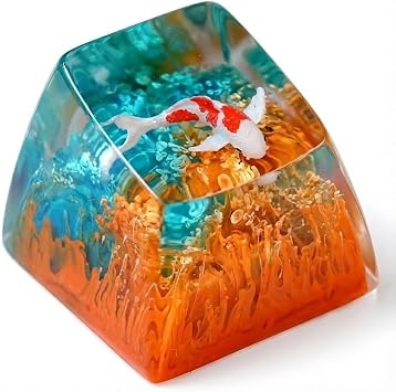 Koi Fish Orange Blue Artisan Keycap, 1U ESC, R1 SA Profile, Custom Handmade Resin Key Cap for Cherry MX Mechanical Keyboard, Cool Tech Gift for Men, Dad, Gamers and Koi Lovers