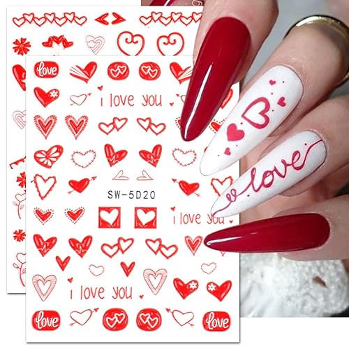 Miniatura 3 de Calcomanías de arte de uñas de San Valentín, calcomanías de uñas en relieve 5D, autoadhesivas, diseño de uñas de amor rojo, suministros de arte de