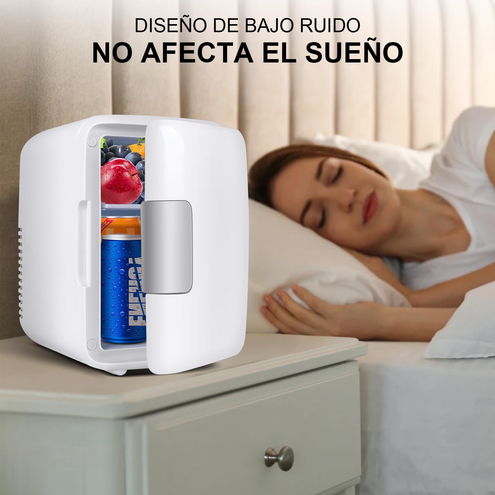 Nevera Pequeña - Mini Nevera, 4L Comética Pequeña Nevera para Dormitorio, CA 220V/ CC 12V para Coche, Mini Neveras Para Habitacion (Blanco)