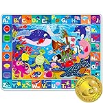 QUOKKA Baby Play Mat for Floor - Ocean ABC Rug for Kids Toddlers Infants - Extra Thick Large Padded Non-Slip Nursery Rug for Babies Crawling and Playing - Foldable Care Mat for Girls and Boys Playroom