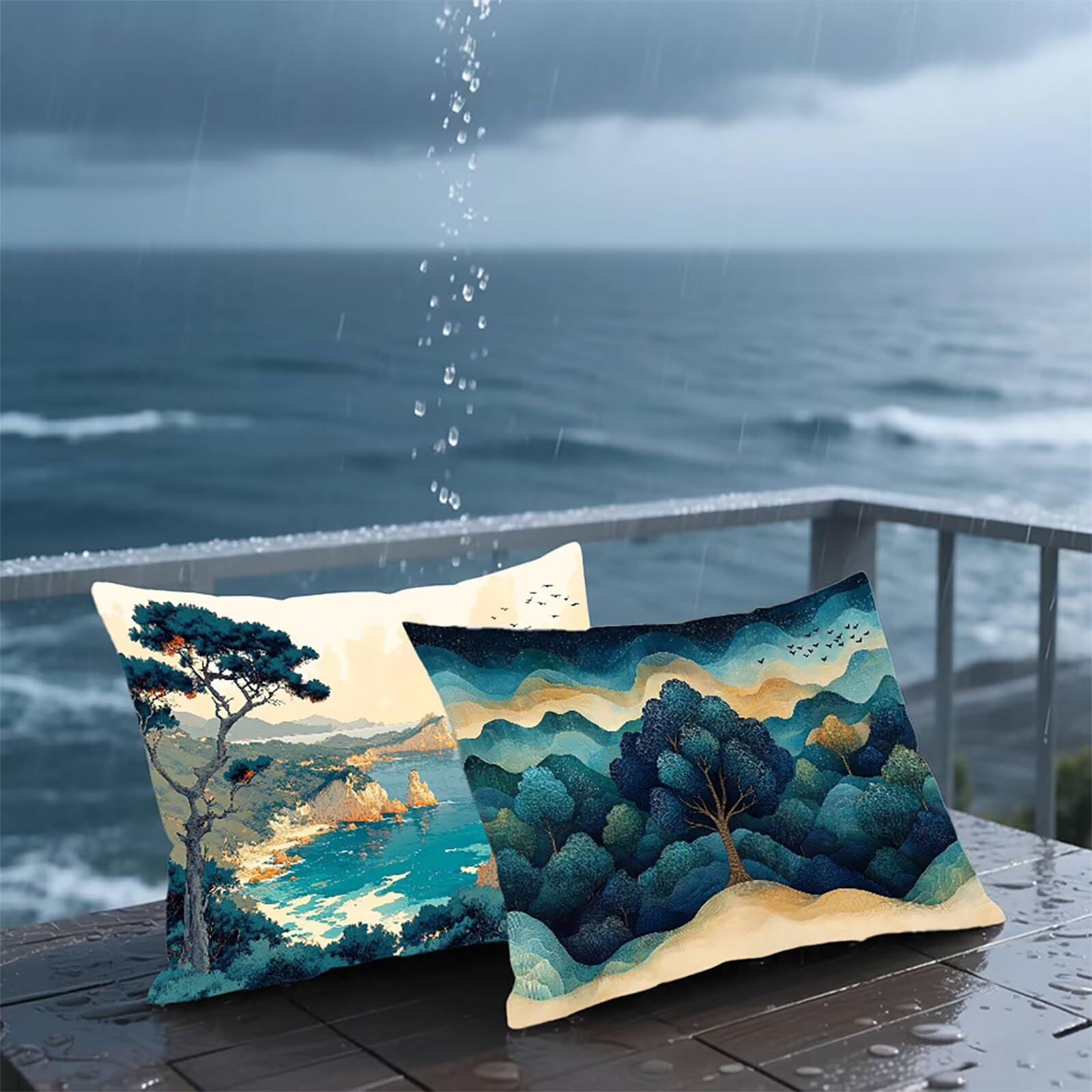 Federe Cuscino 70x90 Set di 2, Estate Federe Cuscini Divano Lino, Rettangolari Copricuscini 70x90cm Con Cerniera Invisibile, Copricuscino per Camera Letto Casa Decorazioni Regalo, Paesaggio V-1669