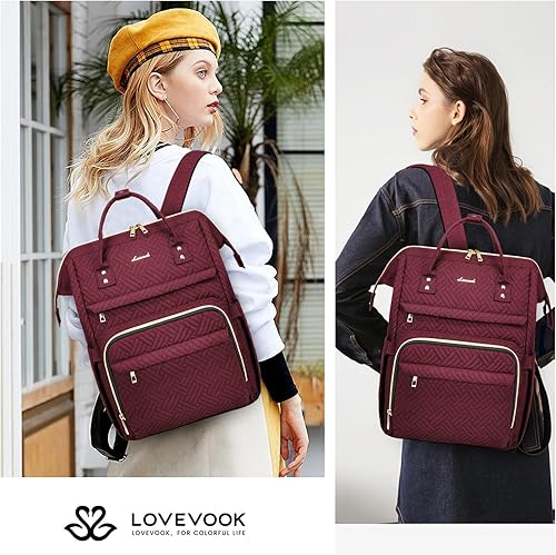 Miniatura 6 de LOVEVOOK - Mochila de mujer para laptop, mochila de viaje profesional de 18 pulgadas con puerto USB, mochila impermeable para trabajo, universidad,