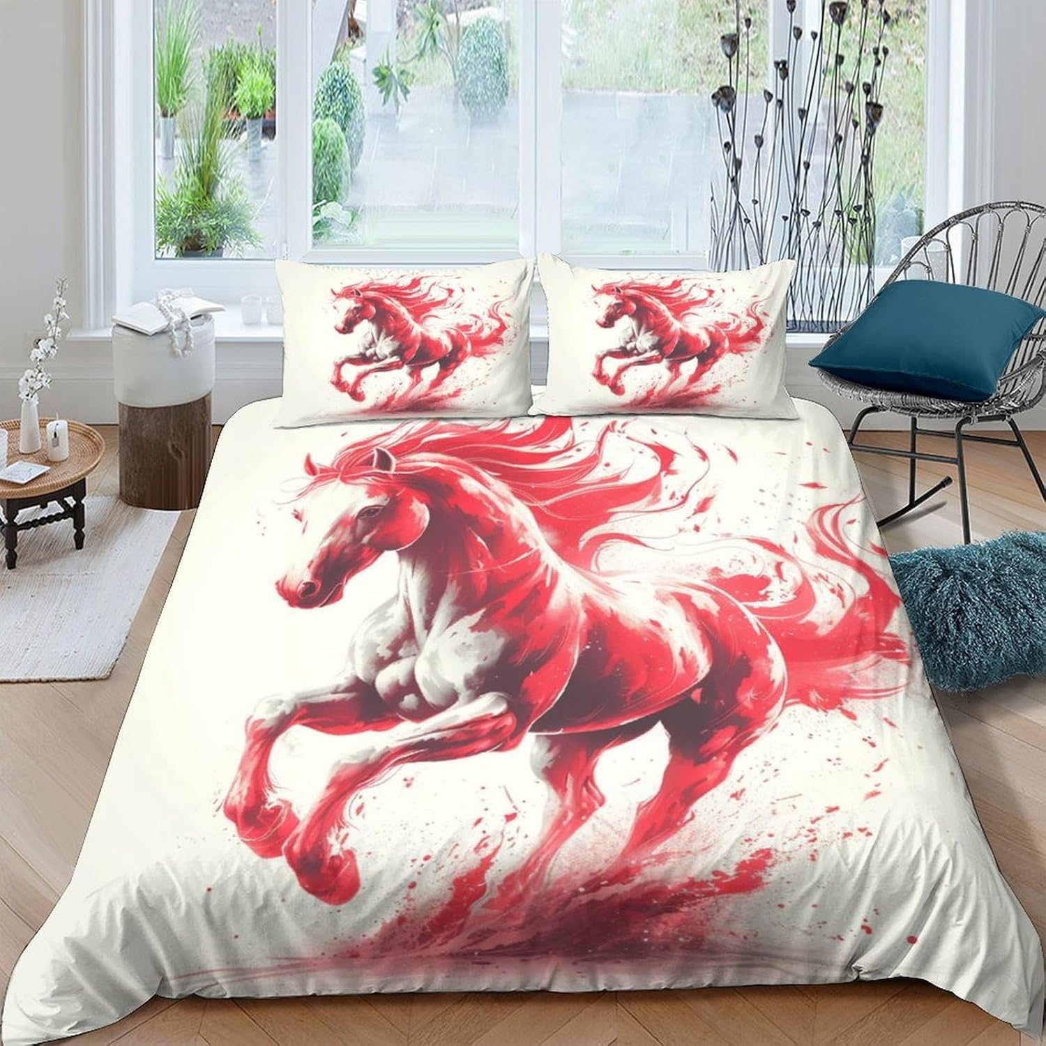 Housse de couette cheval 3D parure de lit 200x200cm, cadeau idéal
