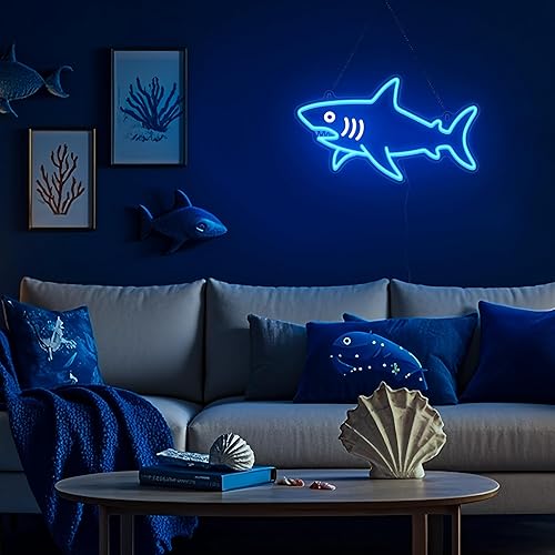 Miniatura 5 de Luz de neón de tiburón, regulable, LED de tiburón, letrero de pared de neón alimentado por USB, decoraciones para dormitorio, sala de estar, sala de