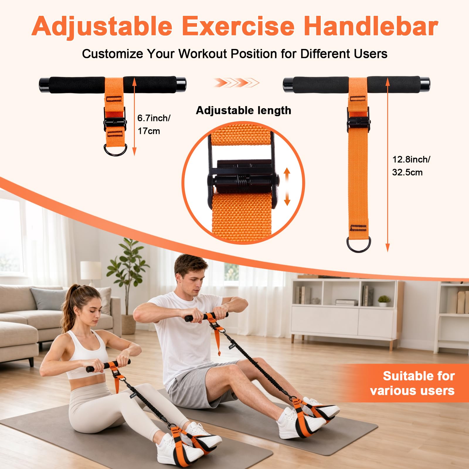 WELSPO Fascia di resistenza per pedali per palestra domestica con manico, ancoraggio alla porta, 4 livelli di resistenza (9,1 kg/18,1 kg/27,2 kg/36,3 kg) set di fasce di resistenza regolabili per