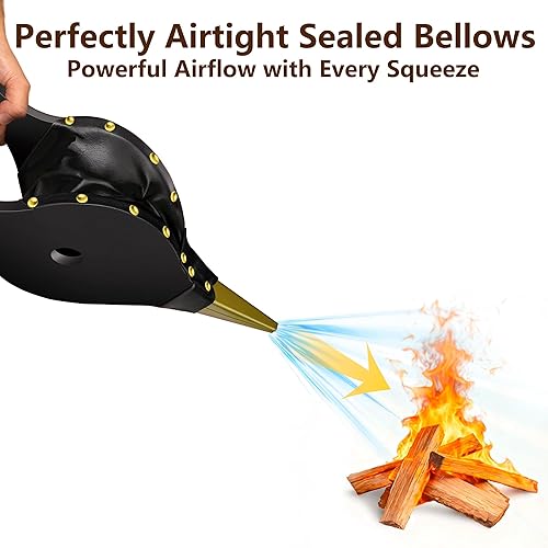 Miniatura 5 de AMAGABELI GARDEN & HOME Fuelle de chimenea de 16 x 7 pulgadas, boquilla grande de madera fundida para acampar al aire libre, barbacoa, parrilla,