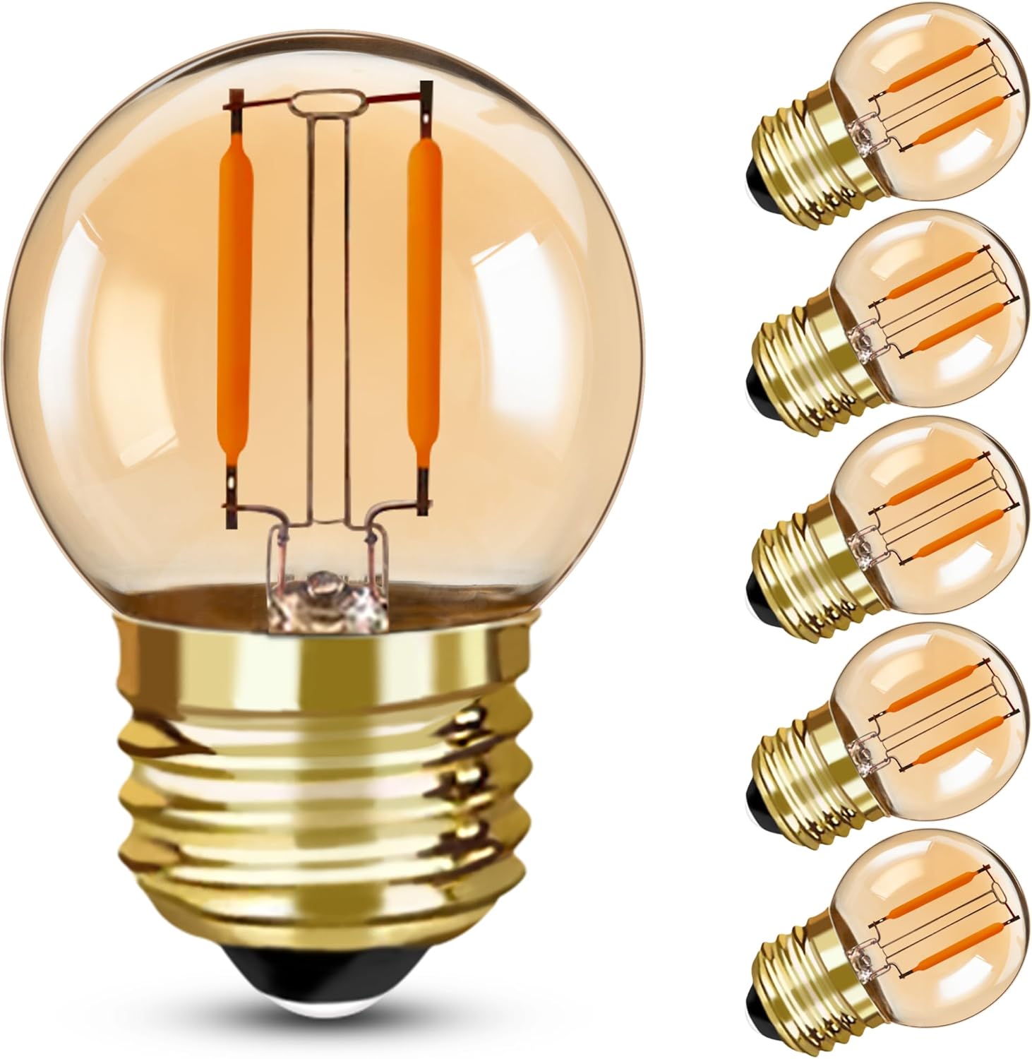 G40 Edison LED Filament Mini Globe Light Bulbs 1W Equivalent to 10Watt Incandescent - E26 Screw Base Led Bulbs Ultra Warm White 2200K Decorative Lighting Non Dimmable Amber Glass