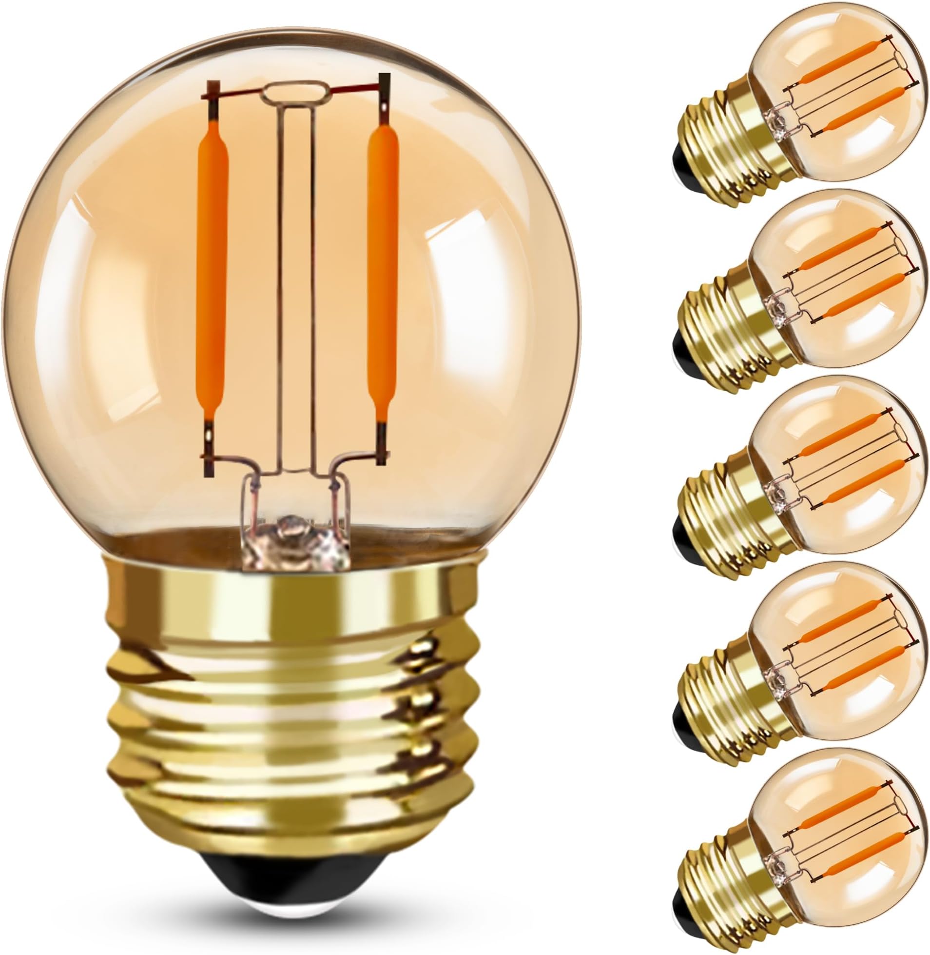 G40 Edison LED Filament Mini Globe Light Bulbs 1W Equivalent to 10Watt Incandescent - E26 Screw Base Led Bulbs Ultra Warm White 2200K Decorative Lighting Non Dimmable Amber Glass