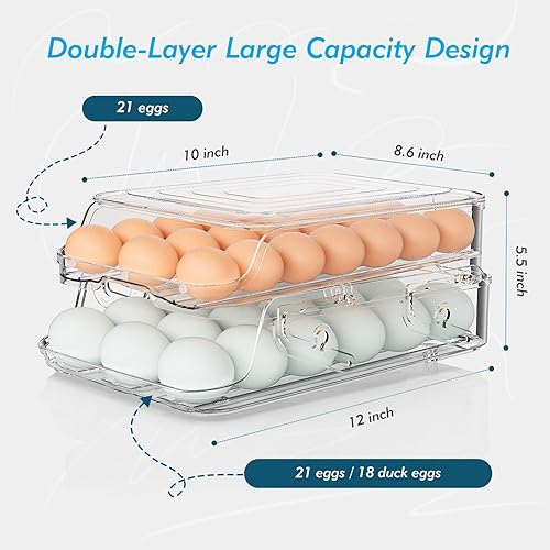 Miniatura 5 de Soporte para huevos para refrigerador, contenedor plegable automático para refrigerador, bandeja organizadora de huevos apilable de gran capacidad,