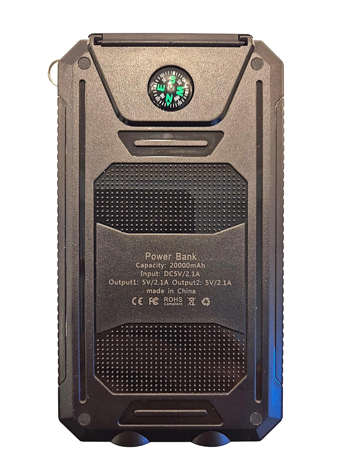 o.LL.i. Power Bank. Banca di energia solare portatile da 20.000 mAh, resistente all'acqua e agli urti, caricabatterie per dispositivi mobili. Torcia e stregola. Nero e verde