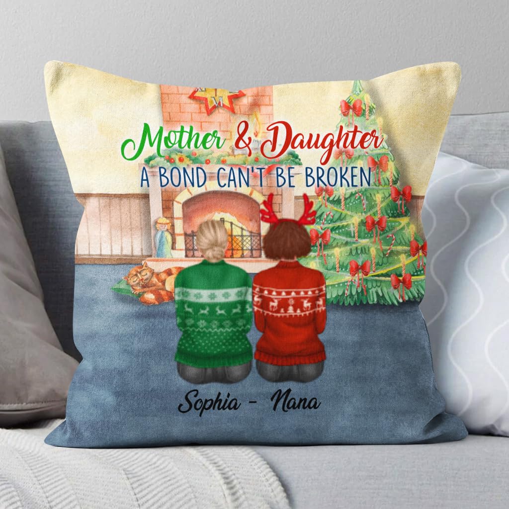 Personalized Square Pillow for Mom from Daughter Girl Mom and Daughter A Bond Can't Be Broken Custom Name Unique Gifts for Mom Double Sided Sofa Couch Cushion On Birthday