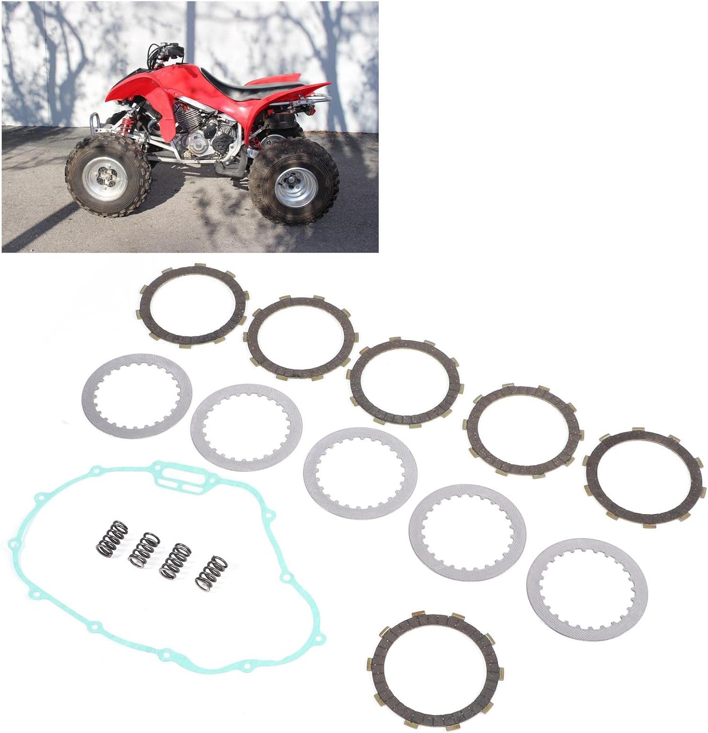Brilluxa Clutch Plates, ATV Friction Disc Set Clutch Kit with Springs and Gasket, Wet Clutch Replacement, Compatible with Honda Sportrax 300 TRX300EX TRX300X 2x4, 11394-HM3-670