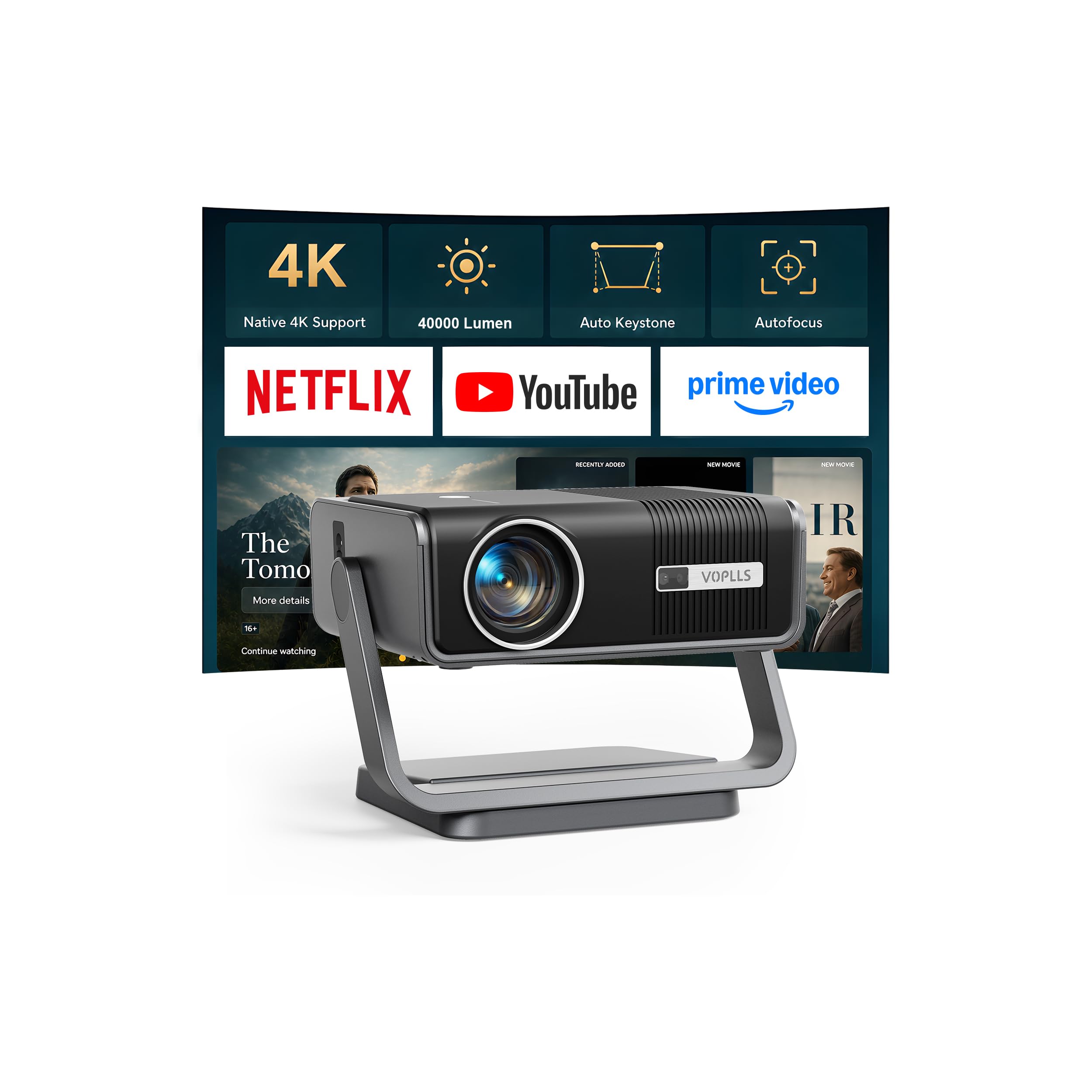 VOPLLS Smart Beamer 4K 40000 Lumen Full HD 1080P WiFi6 Bluetooth Projektor Heimkino Outdoor für PS5