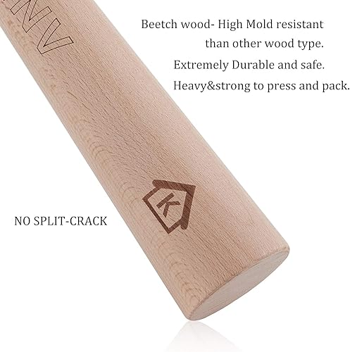 Miniatura 4 de KUNNV Chucrut Pounder para tarros Mason Fermentación Vegetal Packer Kimchee Tamper, una pieza de madera de haya maciza (16 pulgadas)