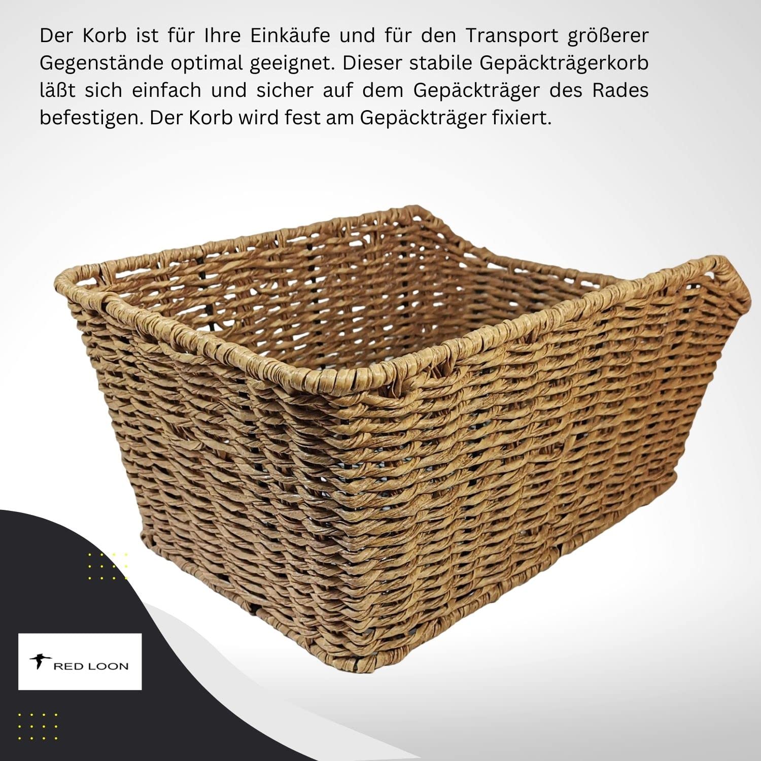 Red Loon Frontgepäckträger + Fahrradkorb XL Pro | Gepäckträger Vorderrad | Front Loader | Rattanlook Seegras | Gepäckträgerkorb
