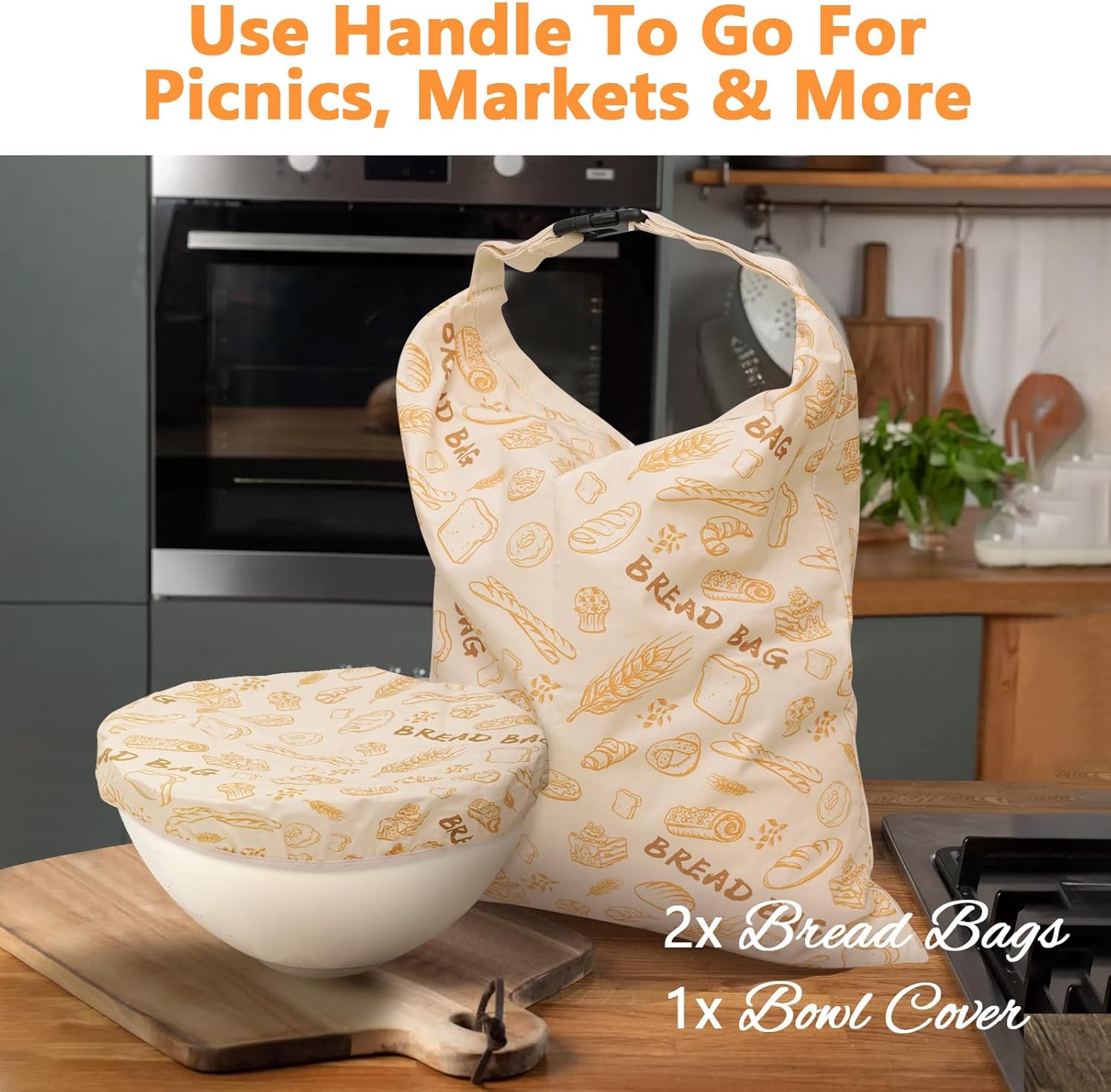 Reusable Pure Beeswax Bread Bags for Sourdough, Organic Cotton Beeswax Dough Bags, 2 Packs Homemade Bread Storage and Bowl Cover