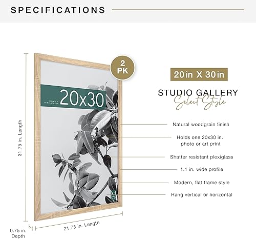 Miniatura 4 de MCS Studio Gallery - Marco de madera natural, 20 x 30 pulgadas, individual