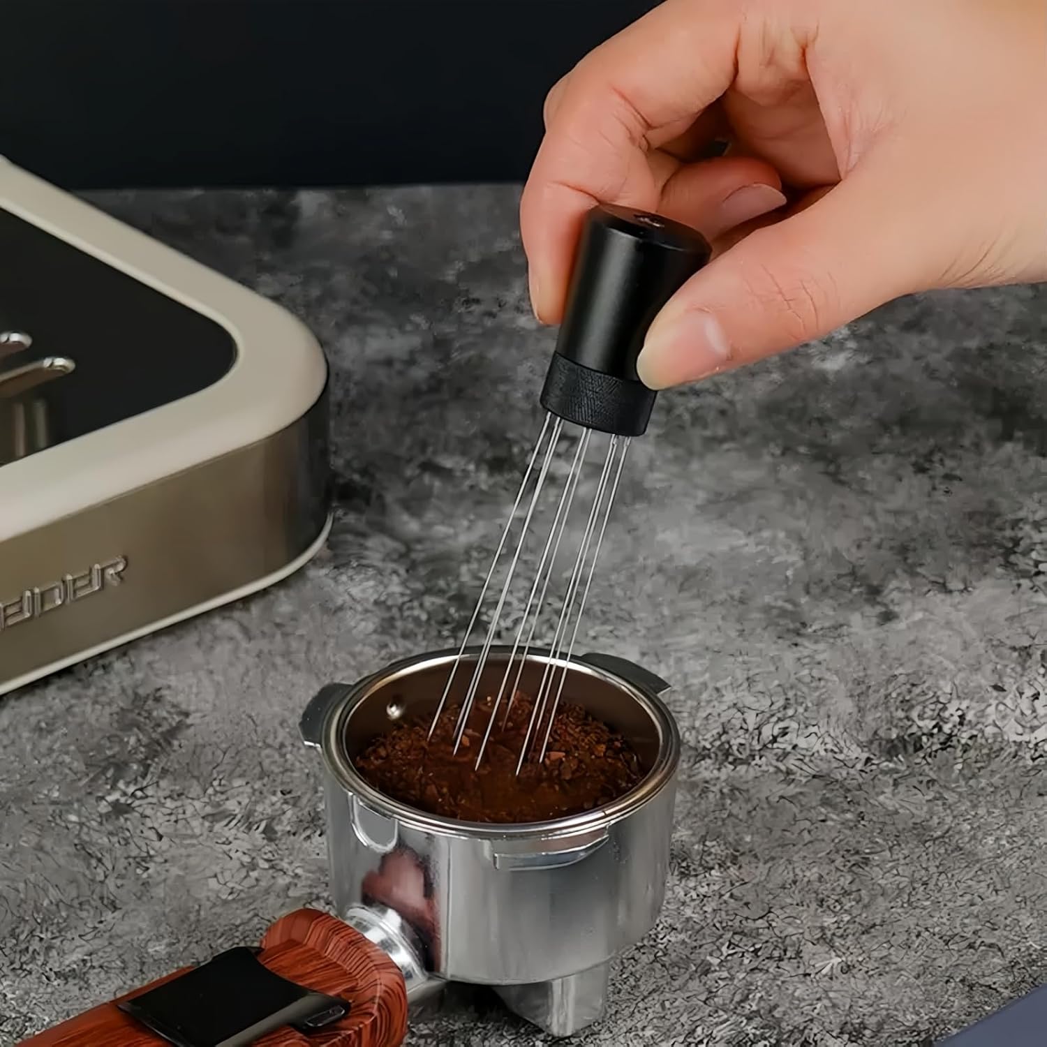 WDT Distribution Tool V2.1 with Stand - 0.23mm 8-Prong Espresso Needle Stirrer | Magnetic Coffee Leveler & Distributor | Includes 16 Extra Needles