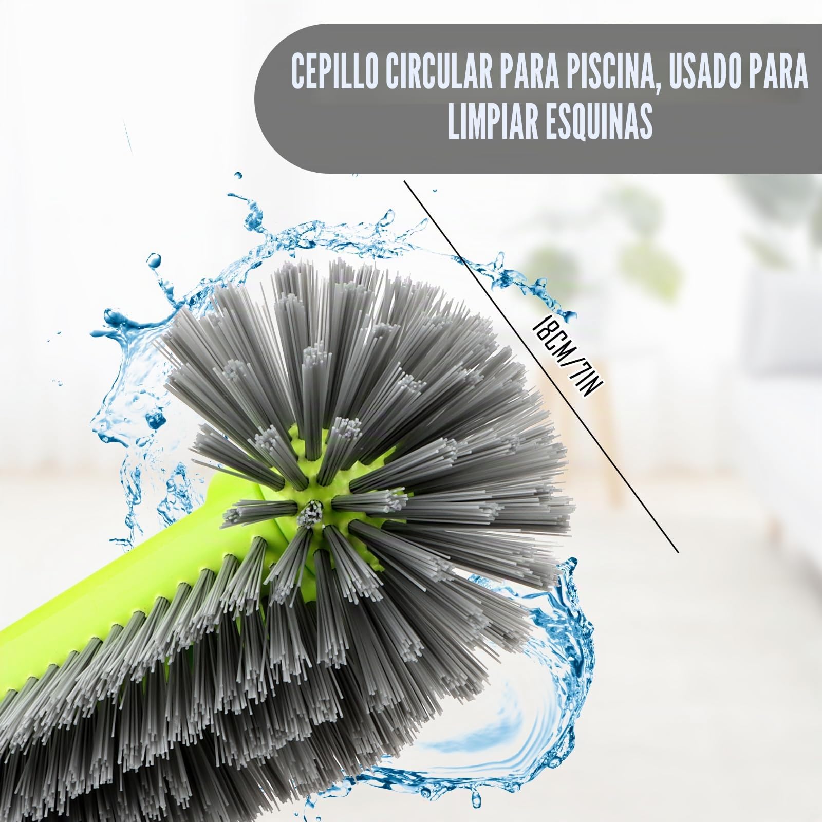 Cepillo de piscina MplehDa con extremos redondos, cepillo de piscina para limpiar paredes de piscina, piscina de láminas, baldosa y suelo, con cerdas de nailon y mango de aluminio gris