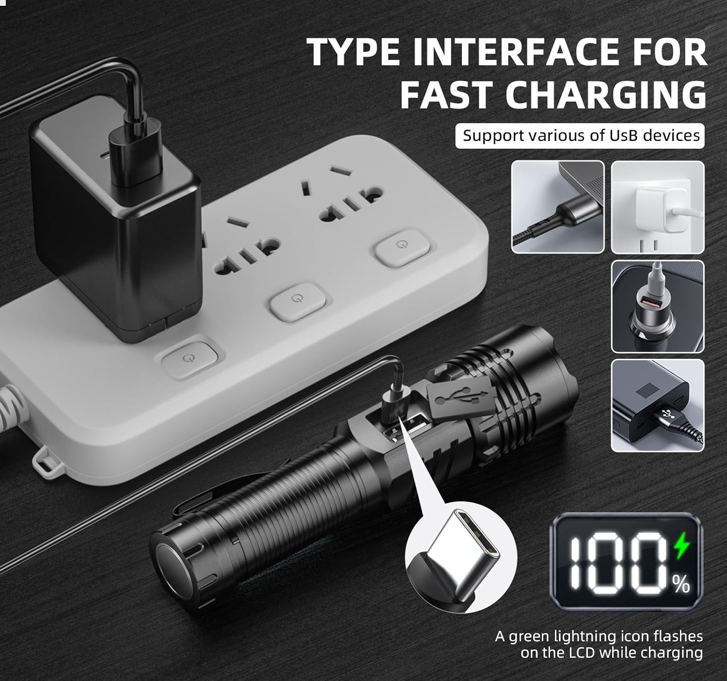 Rechargeable Flashlight High Lumens Small led Flashlight 5 Modes LCD Digital Display Extendable Magnetic Base Zoomable Flash Light for Tactical Camping Emergency EDC