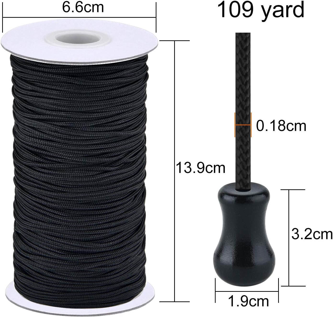 SAYAYA 109 Yards Braided Nylon Lift Shade Cord with 8 Pack Wood Cord Knobs, 1.8 mm (Black) - Image 4