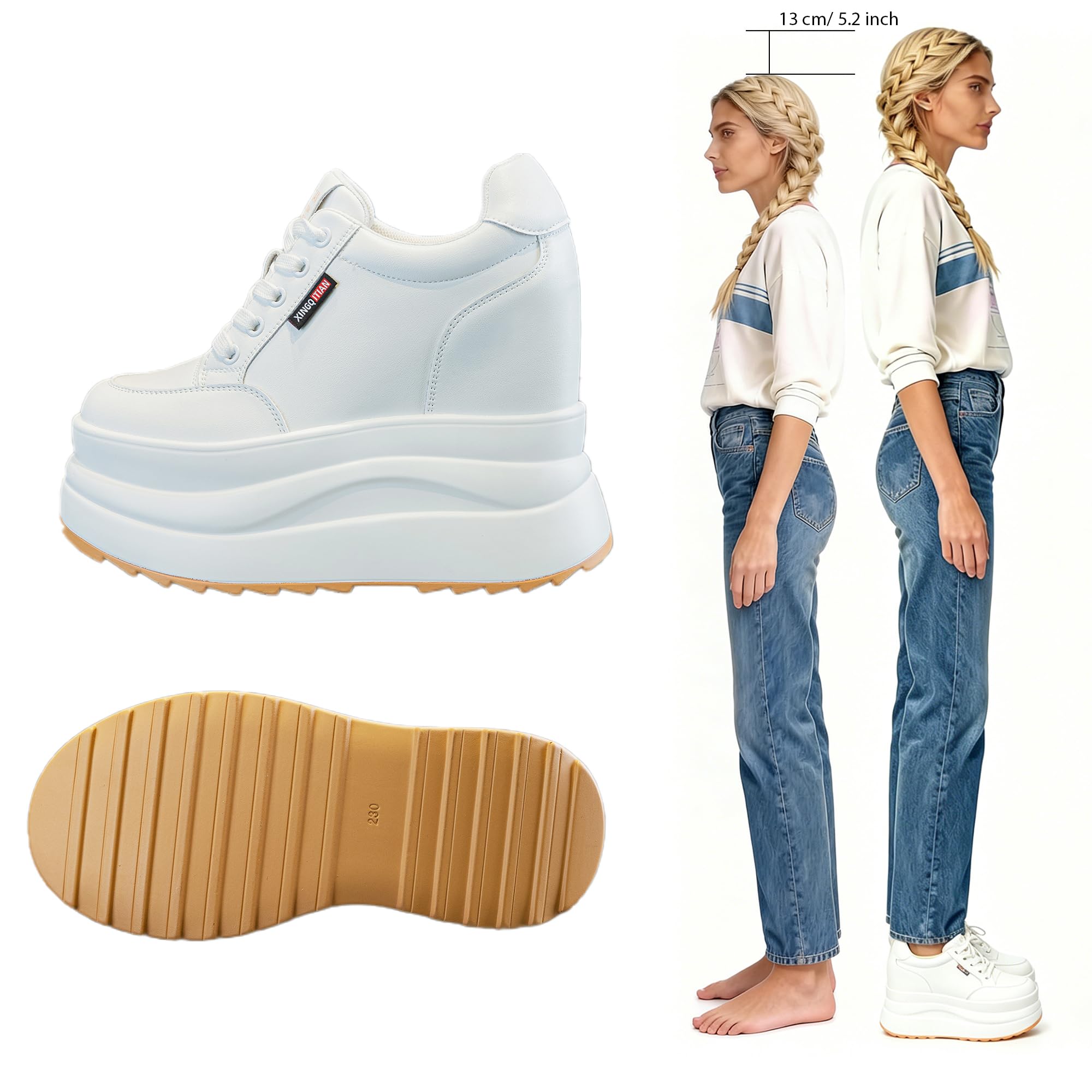 AONETIGER Sneakers Zeppa Interna Donna alla Moda Ginnastica Sportive | Casual Platform Leggere Scarpe Alla Moda Eleganti Pelle Con Aumentare Sneaker Ginnastica Pelle Tacco 13CM Plateau Gr.36-40EU