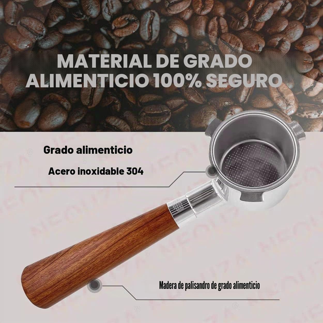 NEOUZA Portafiltro sin fondo Espresso de 51 mm compatible con Delonghi La Specialista EC9335M EC9155M EC9355M EC9665M 304 de acero inoxidable para alimentos con cesta de filtro no presurizada (juego