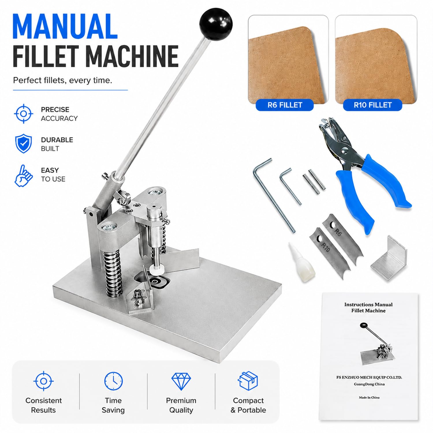 Robuster Eckenrunder, 30 mm dick, manueller Eckenrunder, Papierstanzmaschine mit R6 mm R10 mm Klingen/Stanzformen für Papier, Karton und Laminat, Visitenkarten