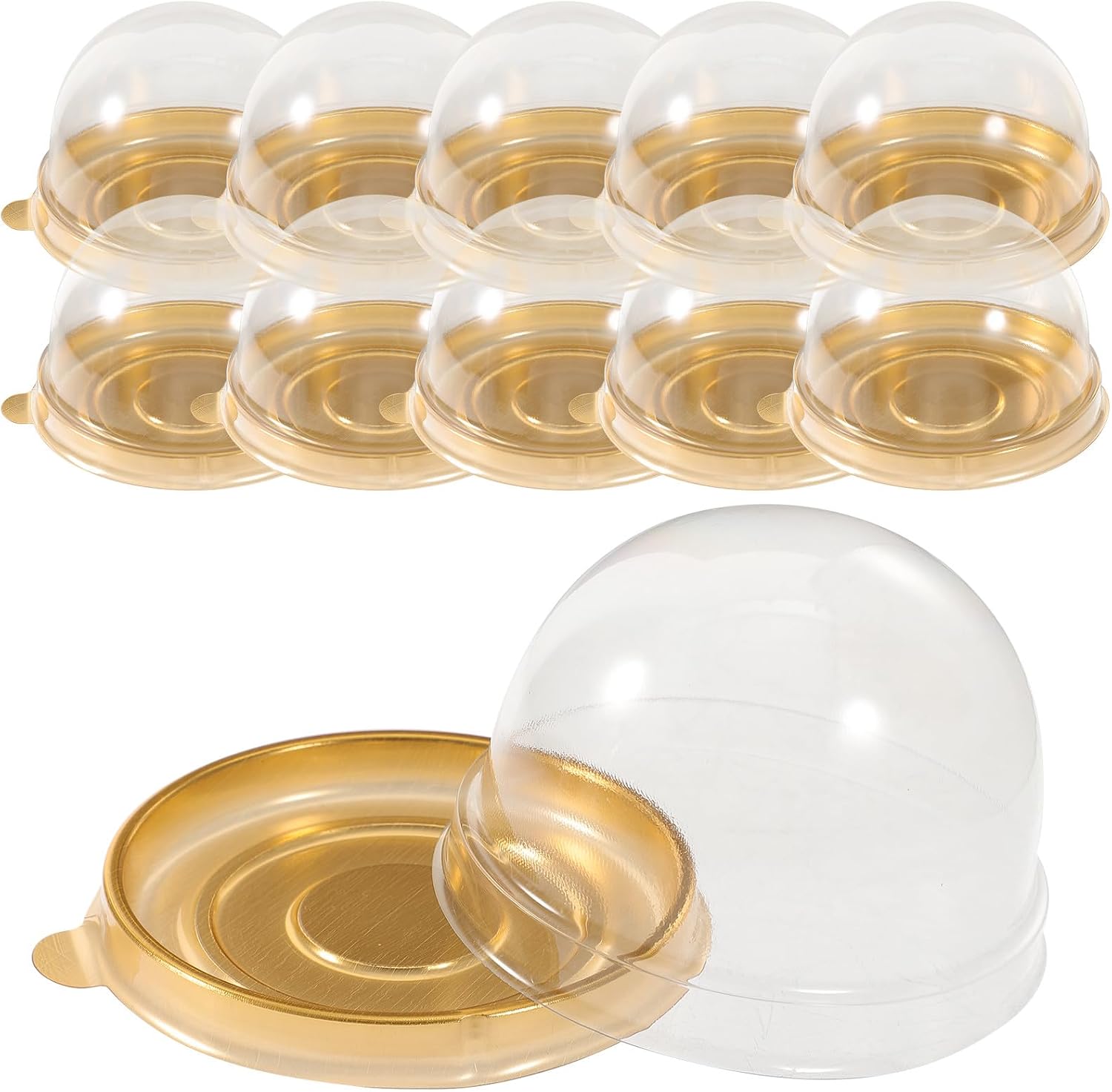 50pcs Cake Wrapping Boxes with Window, Small round Bakery Boxes for Egg-yolk Puff and Cupcake Packaging, Thickened Gold Food Storage Containers for Home Baking Accessories